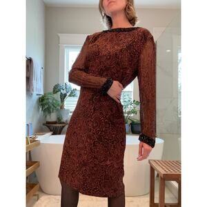 1980's Bill Blass - Silk Cocktail Dress with Beaded Collar & Cuffs